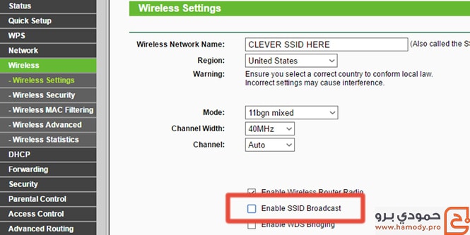wireless router disable ssid broadcast